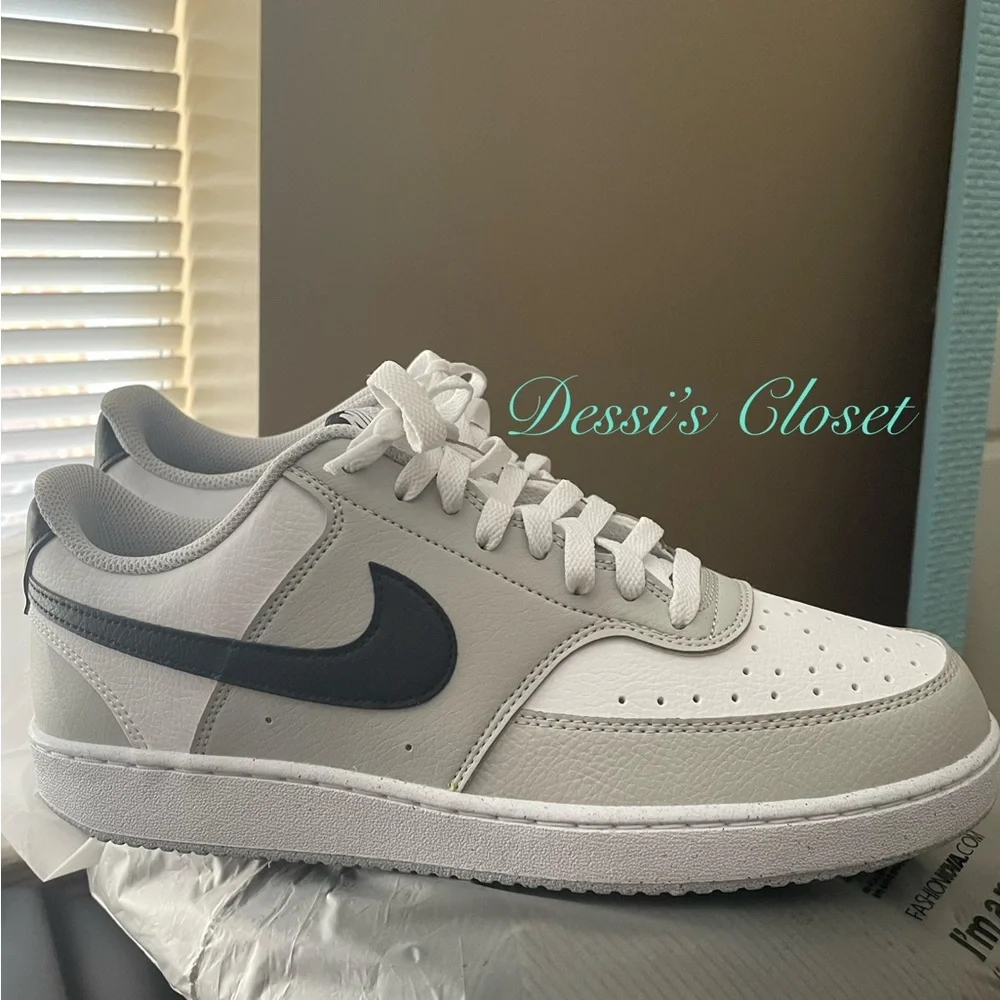 Nike Men's Low-Top Casual Sneaker in White, Light Gray, & Black - Picture 1 of 6
